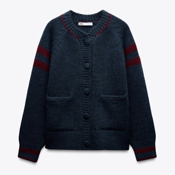 Zara Varsity Combination Knit Cardigan - Picture 1 of 5